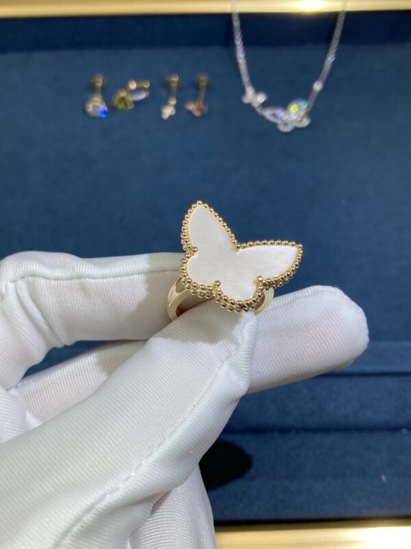 White Shell Butterfly Ring, Gold