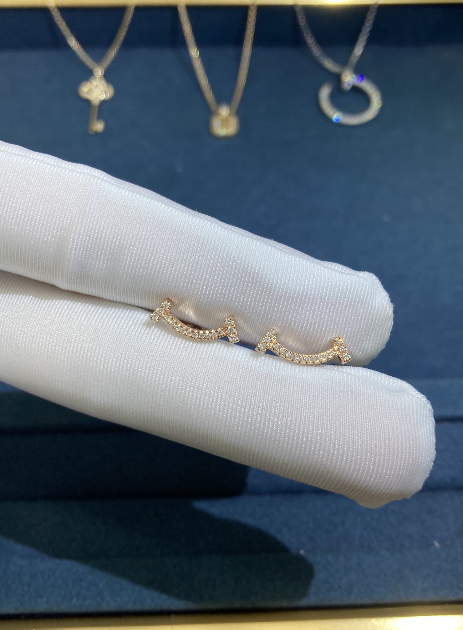 50167.jpg Diamond Smiley Stud Earrings, Rose Gold - Image 1