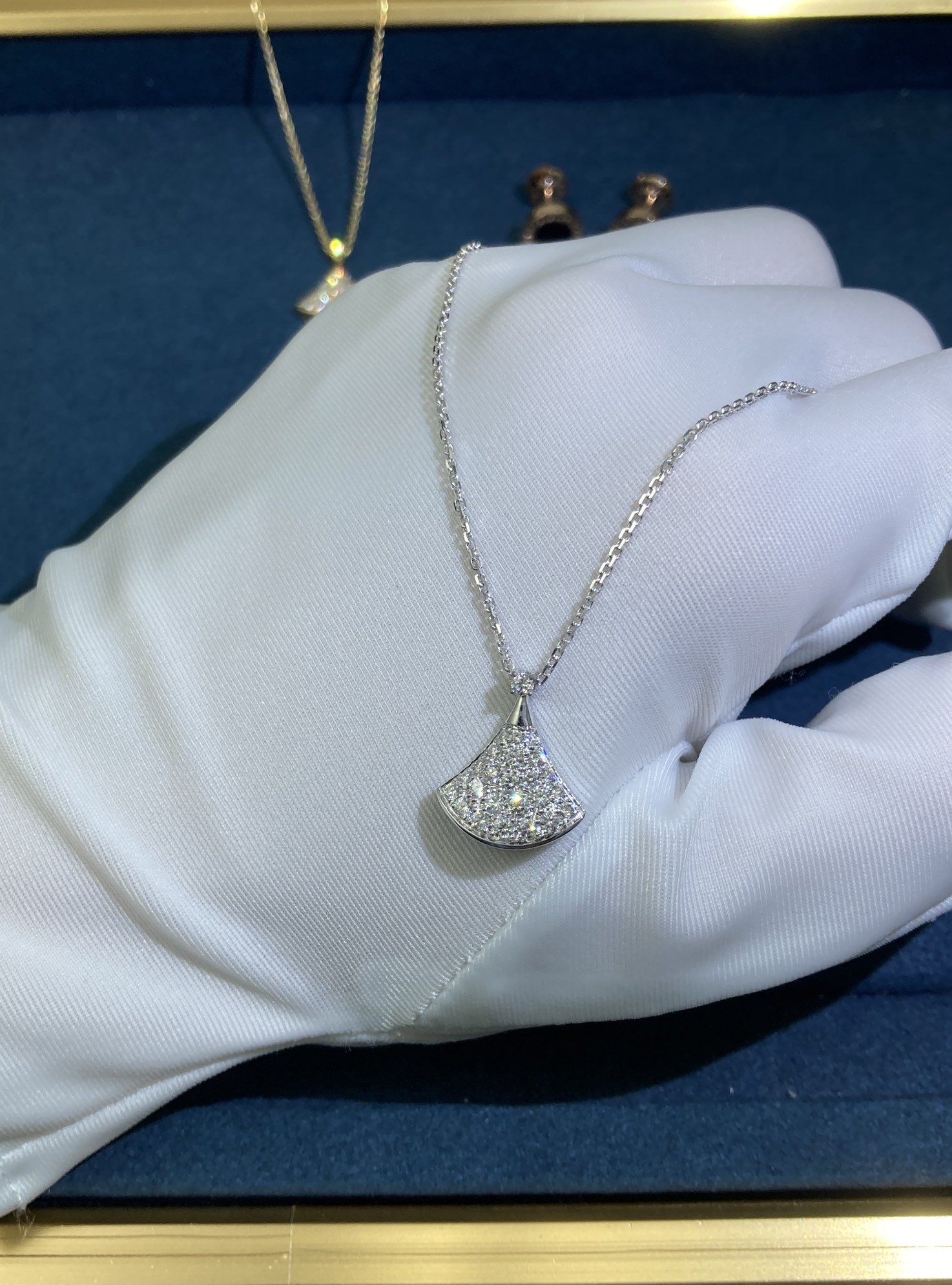 50175.jpg Petite Dress Necklace with Diamonds, White Gold - Image 1