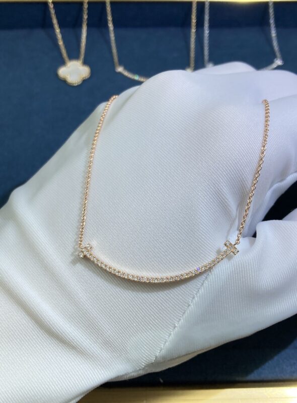 Small Smiley Face Necklace with Diamonds, Rose Gold