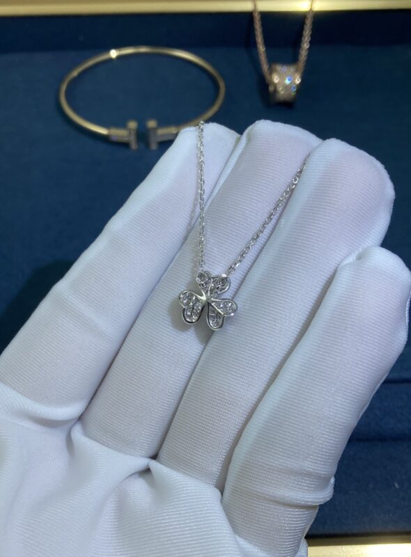 Triple Flower Necklace, White Gold