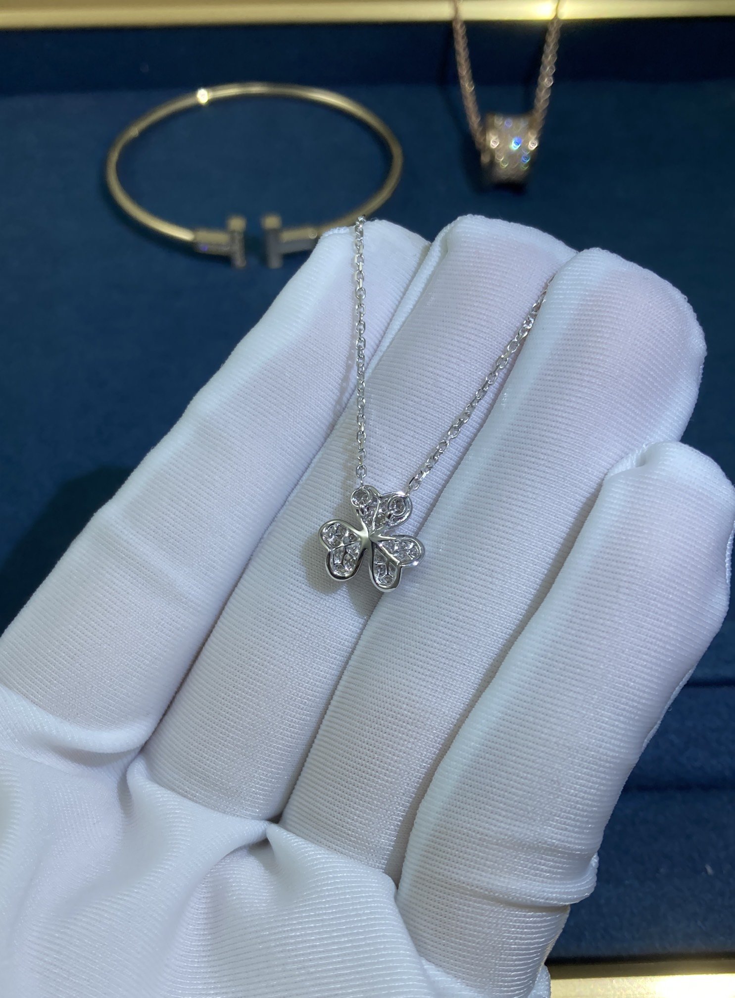 50248.jpg Triple Flower Necklace, White Gold - Image 1