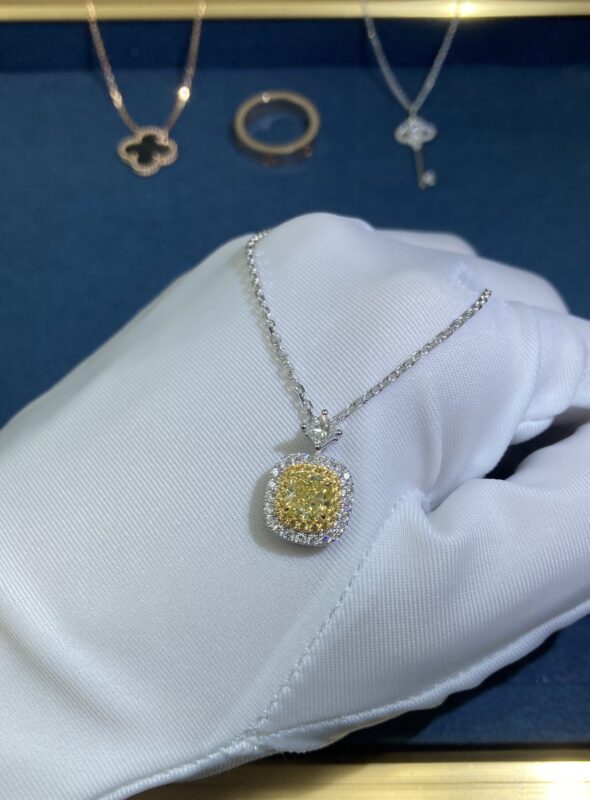 Yellow Diamond Necklace, White Gold