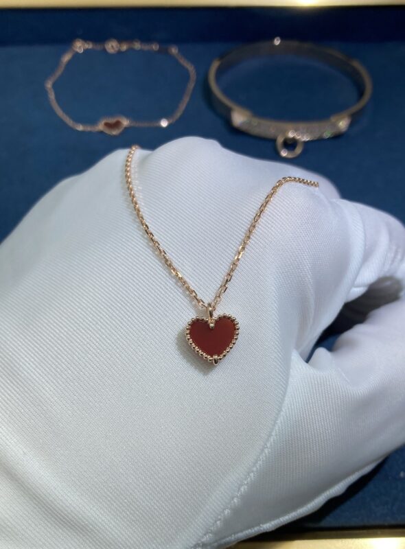 Carnelian Heart Necklace, Rose Gold