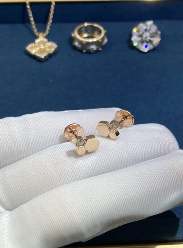 Honeycomb One Diamond Stud Earrings, Rose Gold