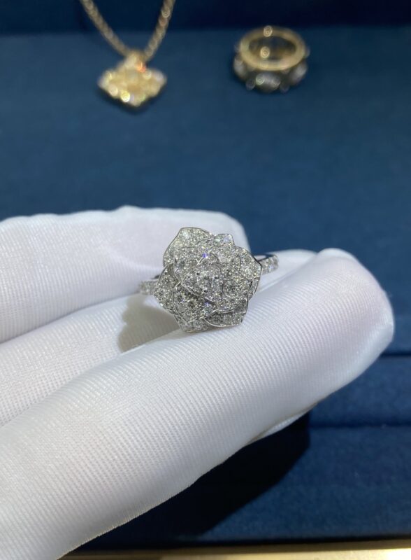 Full Diamond Flower Ring, White Gold