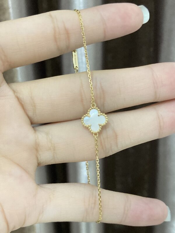 Small White Shell Clover Bracelet, Yellow Gold
