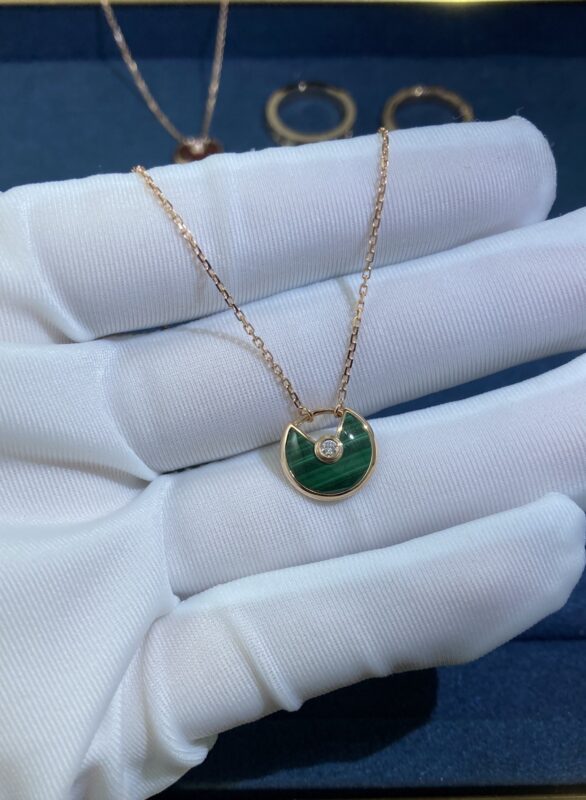 Malachite Amulet Necklace, Rose Gold