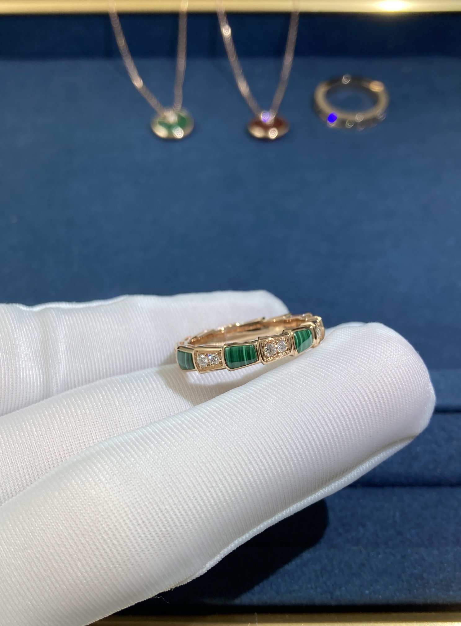 50359.jpg Malachite and Diamond Snake Ring, Rose Gold - Image 1