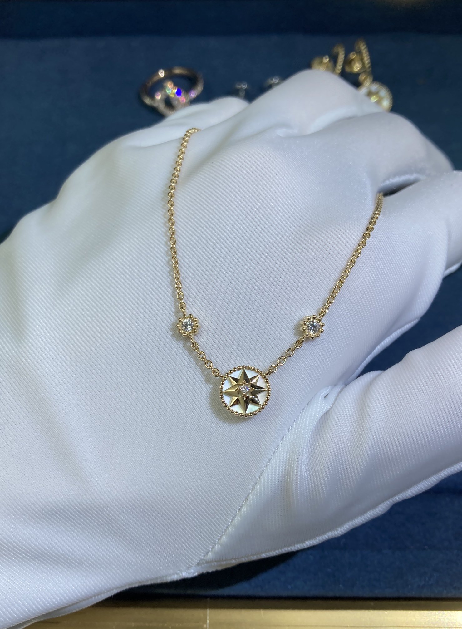 50373.jpg White Bell Compass Necklace, Yellow Gold - Image 1