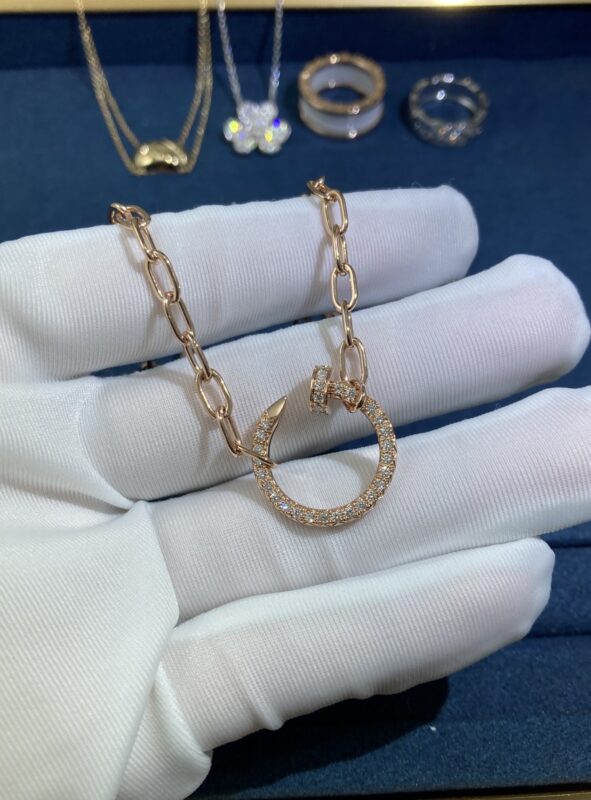 Full Diamond Nail Necklace, Rose Gold