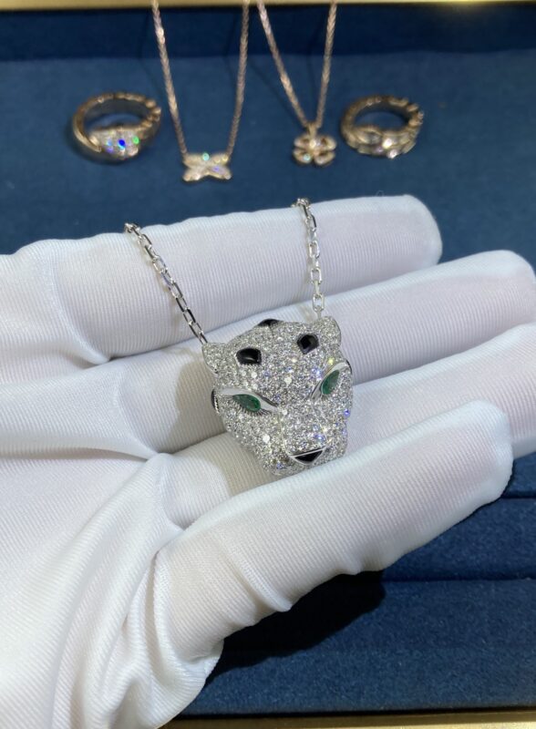 Full Diamond Leopard Necklace, White Gold