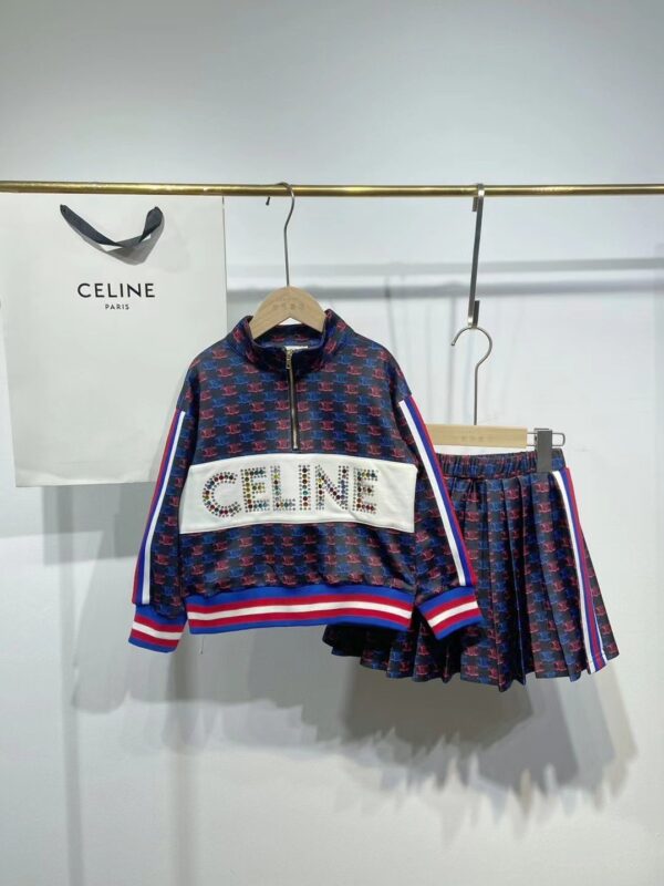 Celine Kids Half Zippered Sweater & Skirt