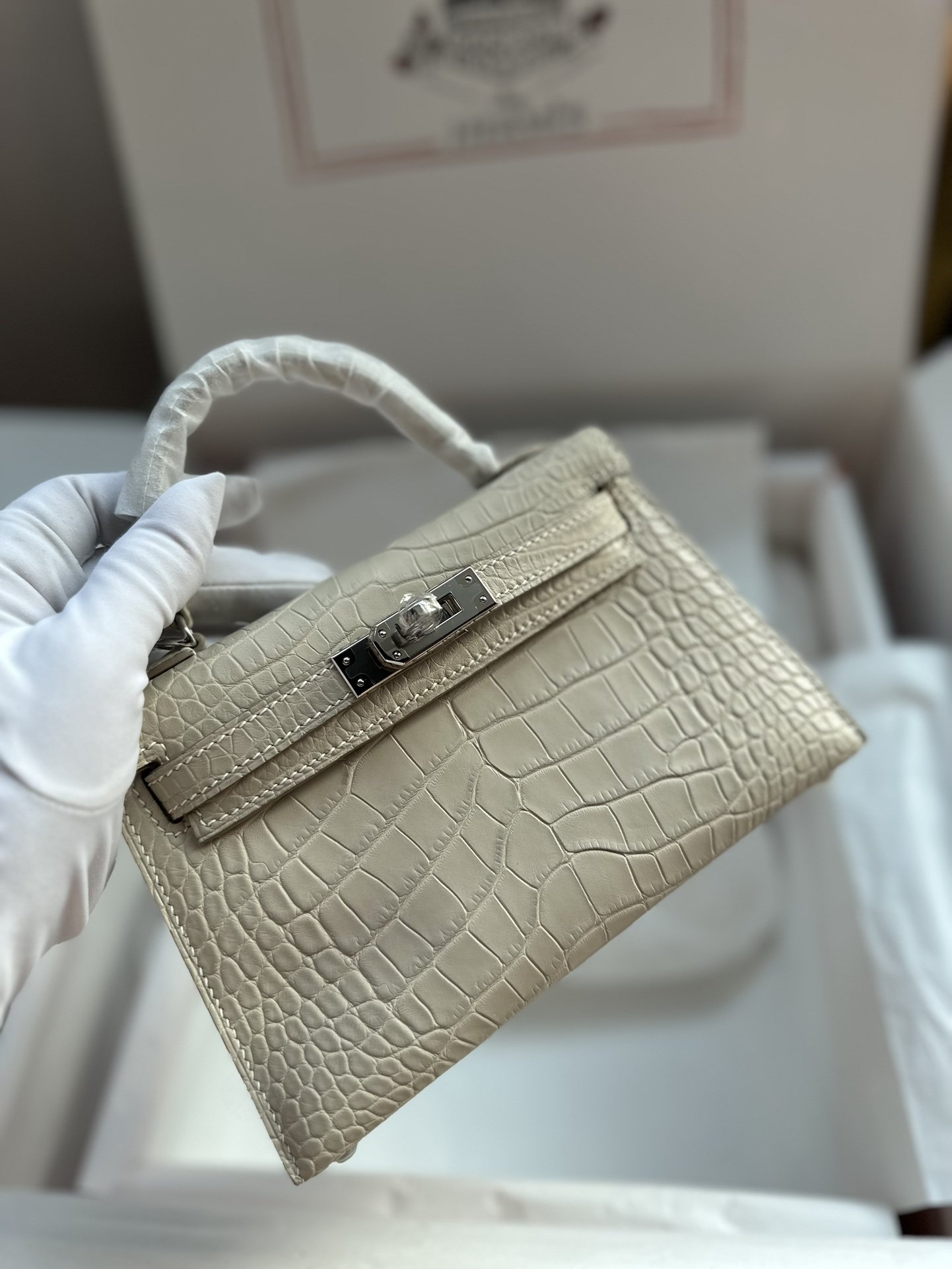 78103.jpg Mini Kelly Beton Matte Crocodile - Image 1