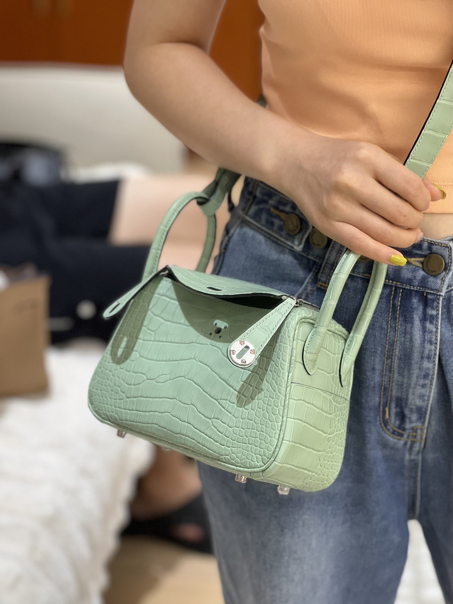 78265.jpg Mini Lindy Green Matte Crocodile PHW - Image 1