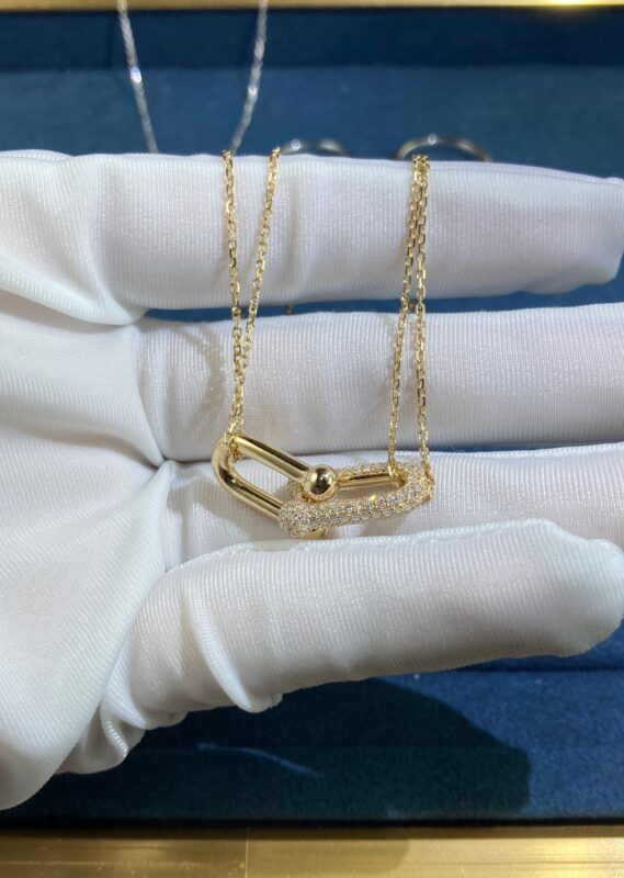 Double Link Necklace with Diamonds, Yellow Gold