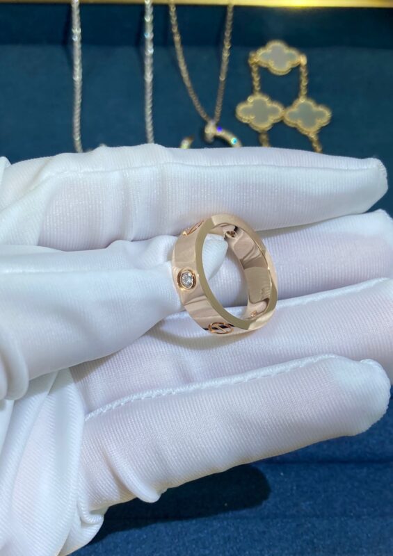 Wide Three Diamond Screw Ring, Rose Gold