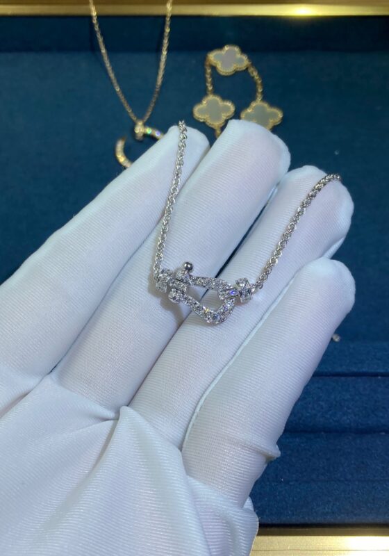 Full Diamond Horseshoe Necklace, White Gold