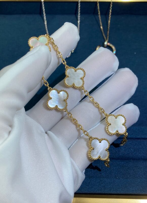 Five-Flower Shell Clover Bracelet, Yellow Gold