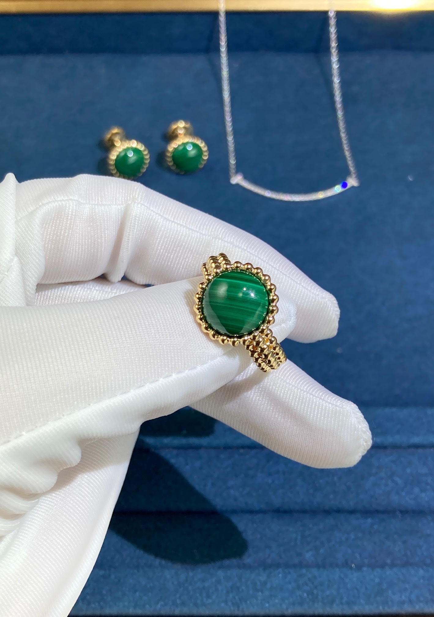 img_0485 Beaded Malachite Ring, Yellow Gold - Image 1