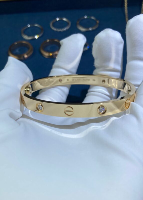 Wide Four Diamond Bracelet, Yellow Gold