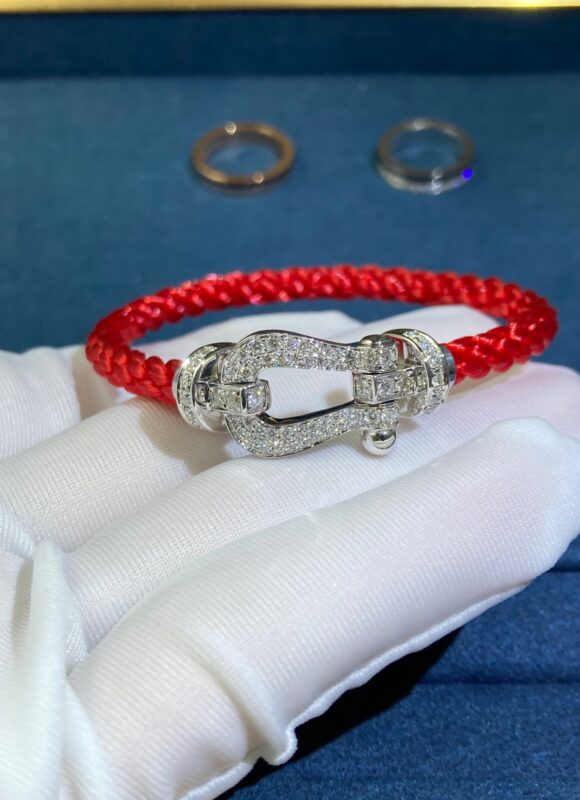 Large Fred’s Red String Bracelet, White Gold