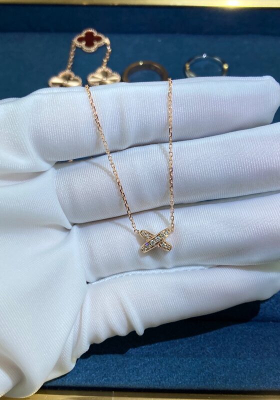 Crossover Diamond Necklace, Rose Gold