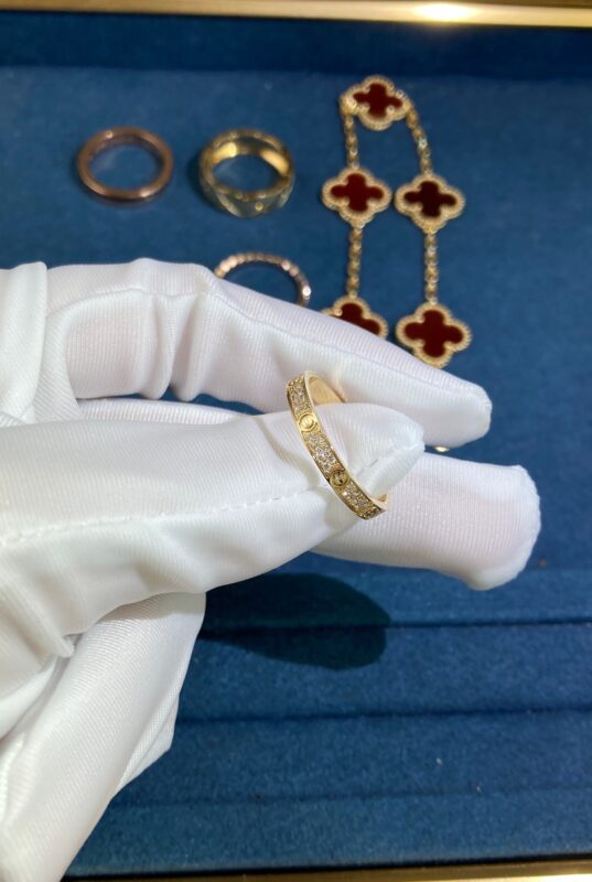 Narrow Two Row Diamonds Gypsophila Ring, Yellow Gold