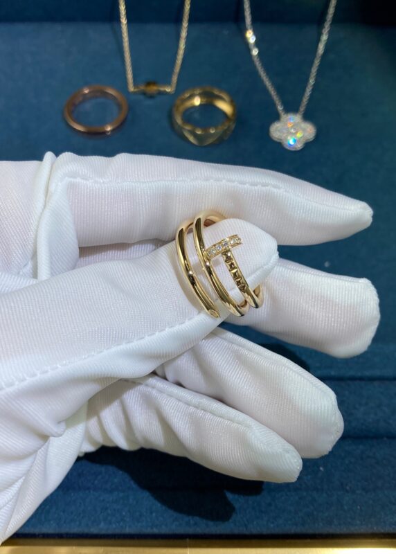 Double Hoop Diamond Stud Ring, Yellow Gold