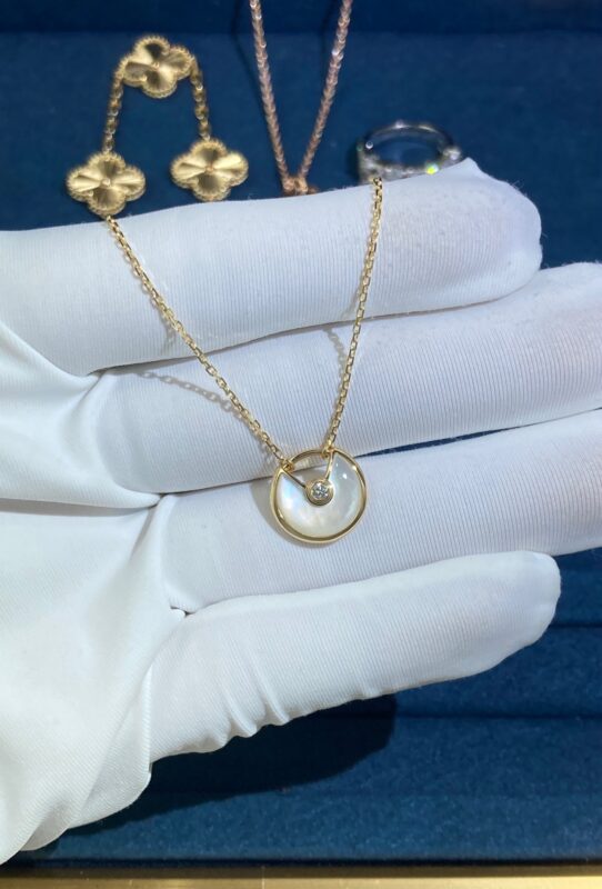 White Shell Charm Necklace, Yellow Gold