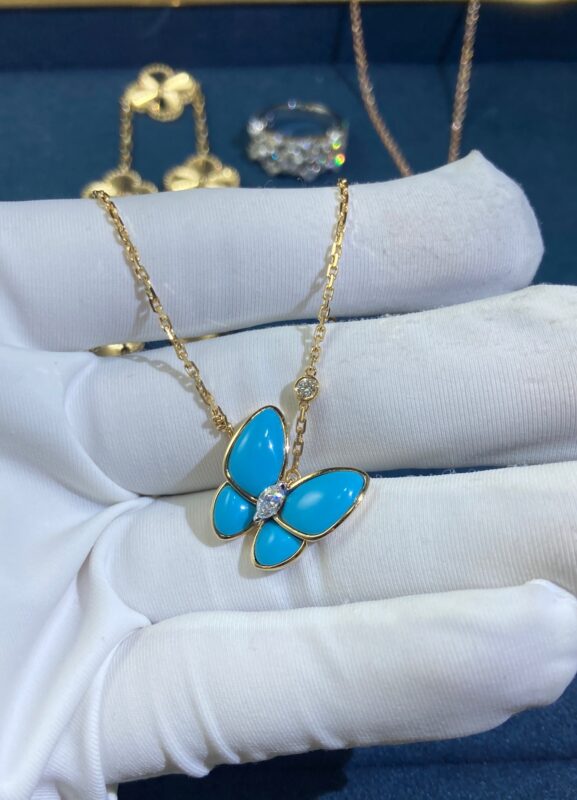 Turquoise Butterfly   Necklace, Yellow Gold