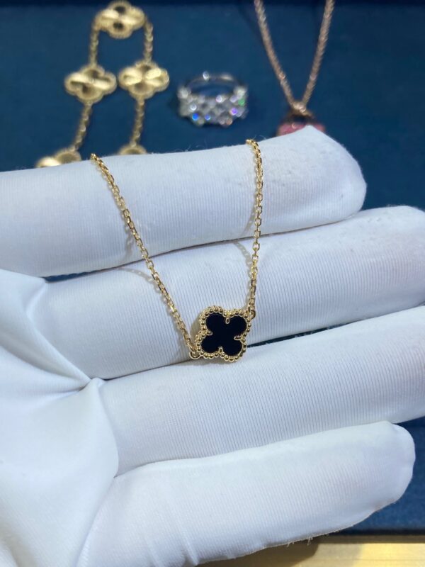 Small Black Onyx Clover Bracelet, Yellow Gold