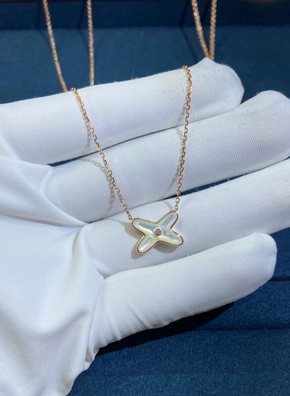 White Shell Cross Necklace, Rose Gold