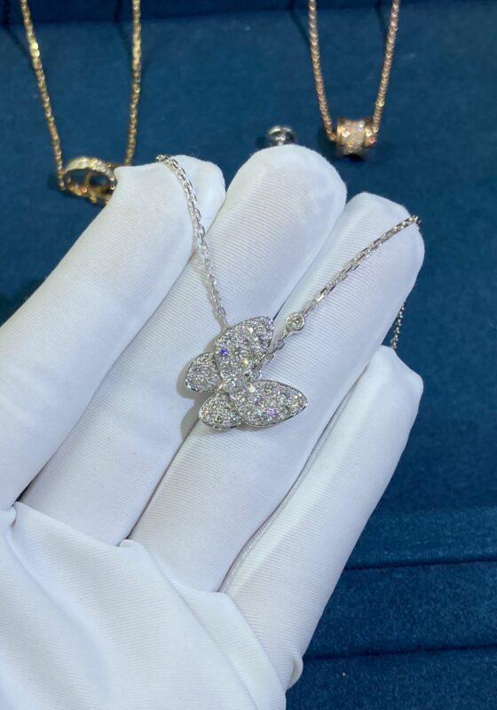 Diamond Butterfly Necklace, White Gold