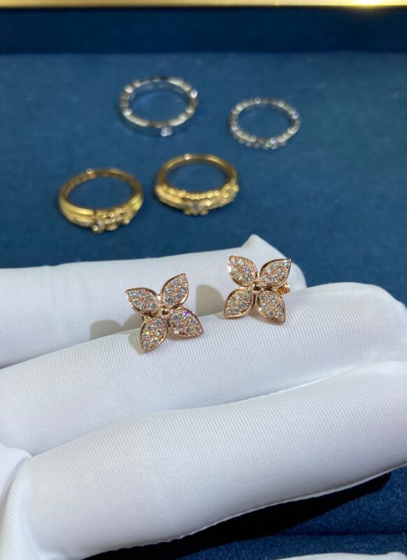 LV Full Diamond Stud Earrings, Rose Gold