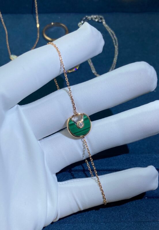 Malachite Amulet Bracelet, Rose Gold