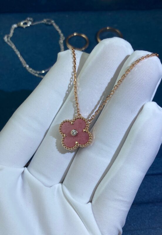 Rosestone One Diamond Clover Necklace, Rose Gold