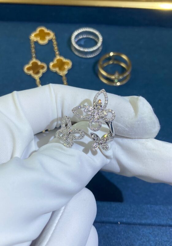 Three Butterflies Full Diamond Ring, White Gold