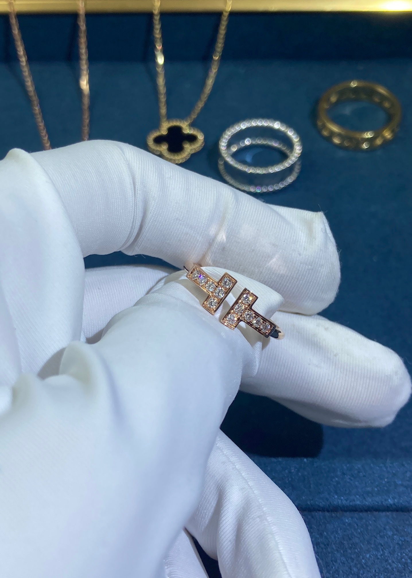 img_1165 Double T Band Diamond Ring, Rose Gold - Image 1