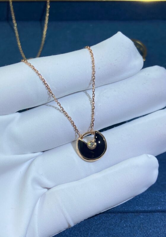 Onyx Charm Necklace, Rose Gold