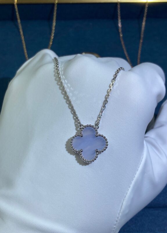 Medium Purple Chalcedony Clover Necklace, White Gold