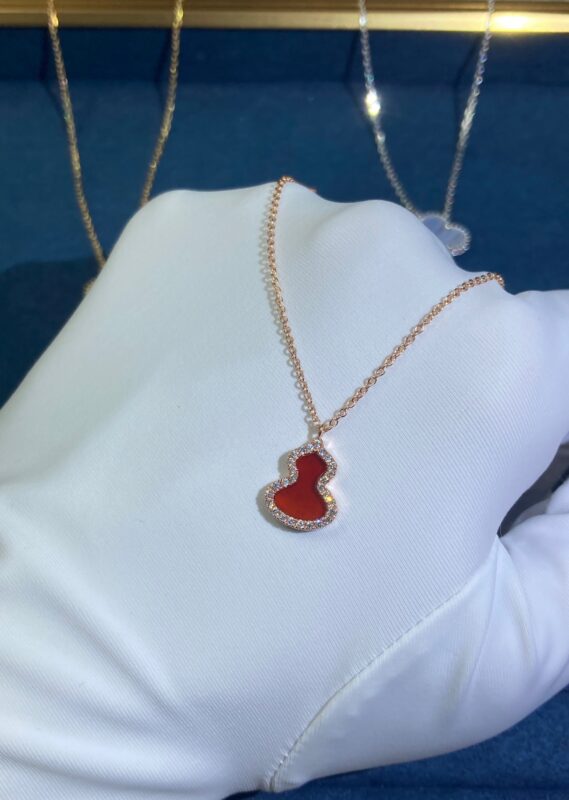 Carnelian Gourd Necklace, Rose Gold