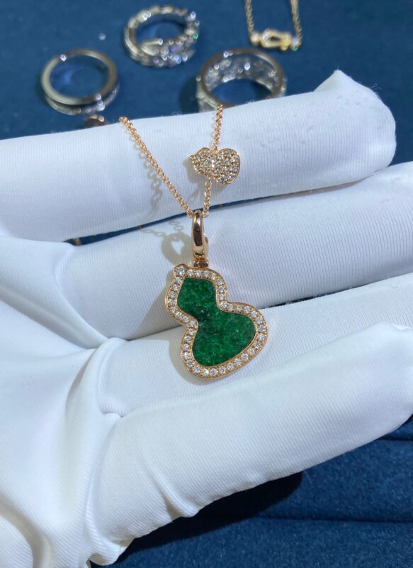 Double Gourd Jadeite Necklace, Rose Gold