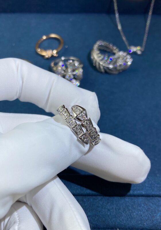 Narrow Snake Ring All Over Diamonds, White Gold