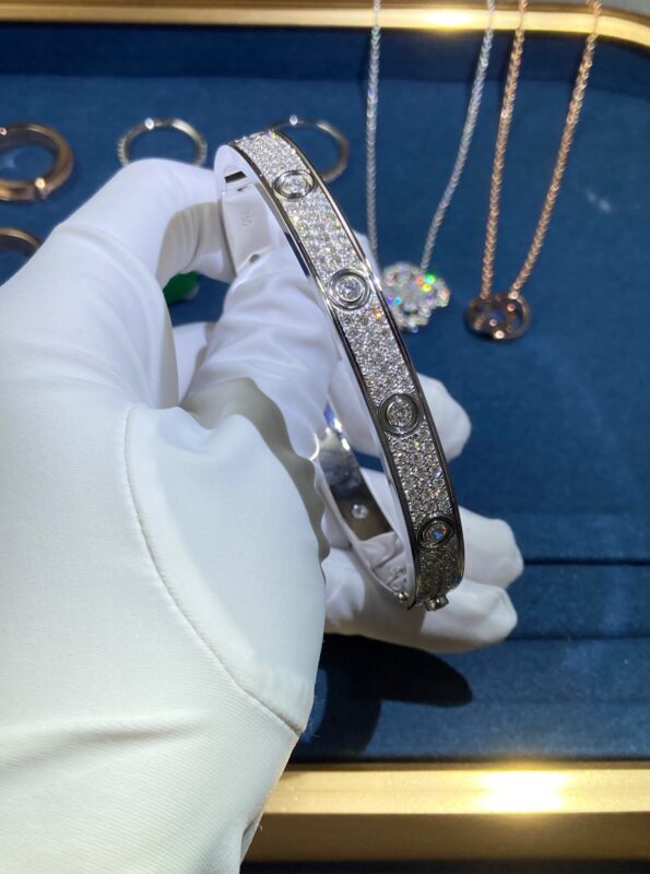 Wide Band Center Diamond Gypsophila Bracelet, White Gold