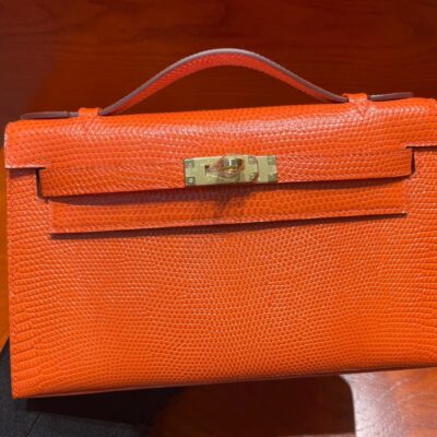 Kelly Pochette Orange Lizard GHW