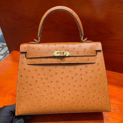 Kelly 25 Golden Brown in Ostrich GHW