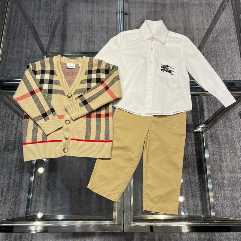 Burberry Kids Cardigan & Shirt & Trousers Set
