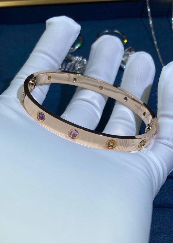 Wide Multicolored Bangle, Rose Gold