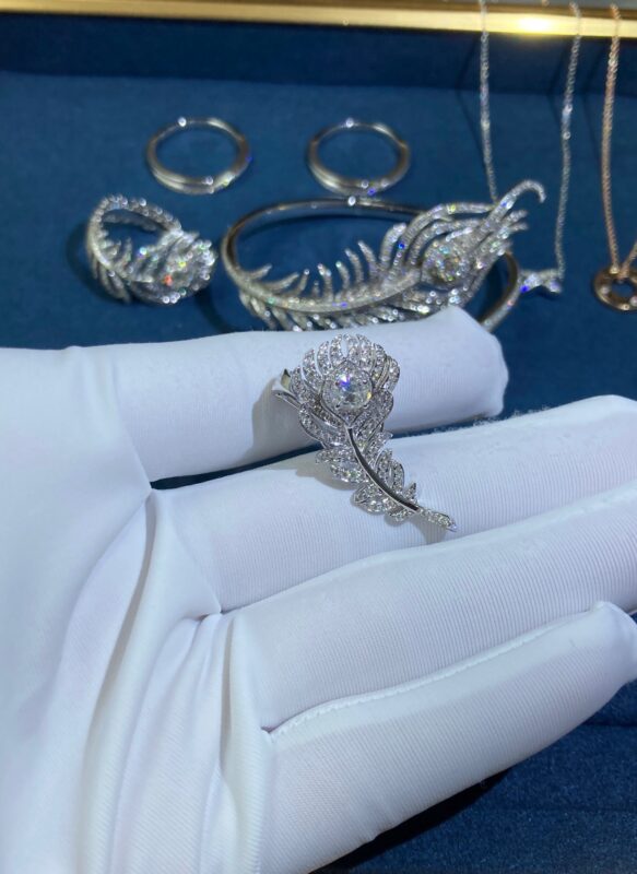 Diamond Feather Ear Patches, Platinum Gold